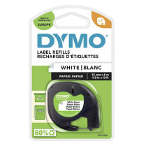 Dymo páska LetraTag 12mm_x_4m černý_tisk_bílá_páska papírová páska