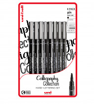Liner UNI PIN  CALLIGRAPHY 8-sada černá (0,1/0,4/0,6/0,9/štětec/CS1/CS2/CS3)  