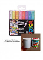 Popisovač POSCA PC-1M pro DIY použití hrot extra tenký 8-sada pastelové barvy + plechovka kávy Lizard Coffee Brasil k pomalování