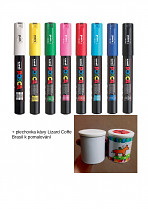 Popisovač POSCA PC-1M pro DIY použití hrot extra tenký 8-sada základní barvy  + plechovka kávy Lizard Coffee Brasil k pomalování