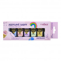 Akrylové barvy  Cadence, sada 6 ks a akrylový lak, 25 ml  pastelové barvy 