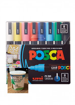 Popisovač POSCA PC-5M hrot střední kulatý 8-sada základní barvy + plechovka kávy Lizard Coffee Brasil k pomalování