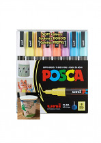 Popisovač POSCA PC-3M hrot tenký 8-sada  pastelové barvy  + plechovka kávy Lizard Coffee Brasil k pomalování