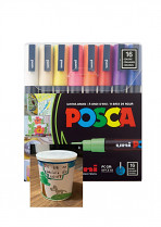 Popisovač POSCA PC-3M pro DIY použití hrot tenký 16-sada  mix barev + plechovka kávy Lizard Coffee Brasil k pomalování