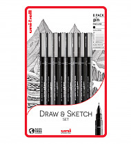 Liner UNI PIN  DRAW AND SKETCH 8-sada černá (0,05/0,1/0,3/0,5/0,8/1,0/1,2/štětec)