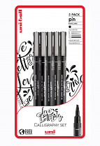 Liner UNI PIN  LOVE LETTERING 5-sada černá (0,9/štětec/CS1/CS2/CS3) 