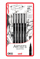 Liner UNI PIN  ARTISTS SELECTION 5-sada černá (0,03/0,2/0,5/0,8/štětec)