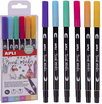 Popisovač APLI Brush Duo oboustranný 6-sada  pastelové barvy