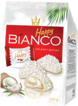 Oplatky Happy Bianco Coconut Wafers s kokosovou náplní 140g  