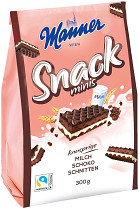 Sušenky Manner Snack Minis kakaové s kakaovým a mléčným krémem 300g