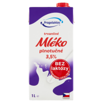 Mléko bezlaktózové Pragolaktos 3,5% plnotučné 1l 