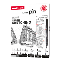 Kreativní liner UNI PIN sada Urban Sketching - dárkový box, 8 linerů + SHALAKU mikrotužka 