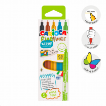 Fineliner Carioca Travel, 0,5 mm, sada 5 ks, mix barev 