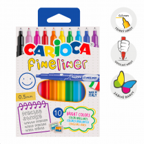 Fineliner Carioca, 0,5 mm, sada 10 ks, mix barev