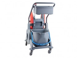 Úklidový vozík MERIDA Giotto dvoukbelíkový 2x15L + box 8l, červený ždímač mopu