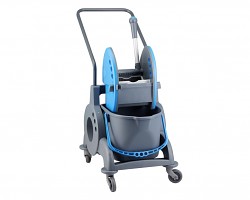 Úklidový vozík MERIDA Giotto jednokbelíkový 15 l + box 8l s úchyty, modrý ždímač mopu