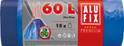 Odpadkové pytle Alufix PREMIUM zatahovací 60L, 15ks 26µm 64x71cm modré